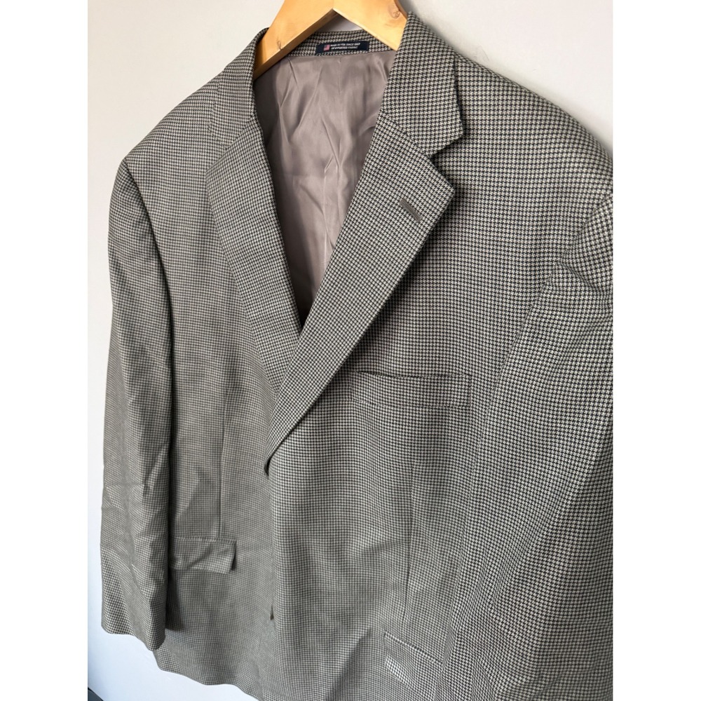 Hart Schaffner Marx Mens 50R Houndstooth Sport Coat Grey Black Blazer USA Made